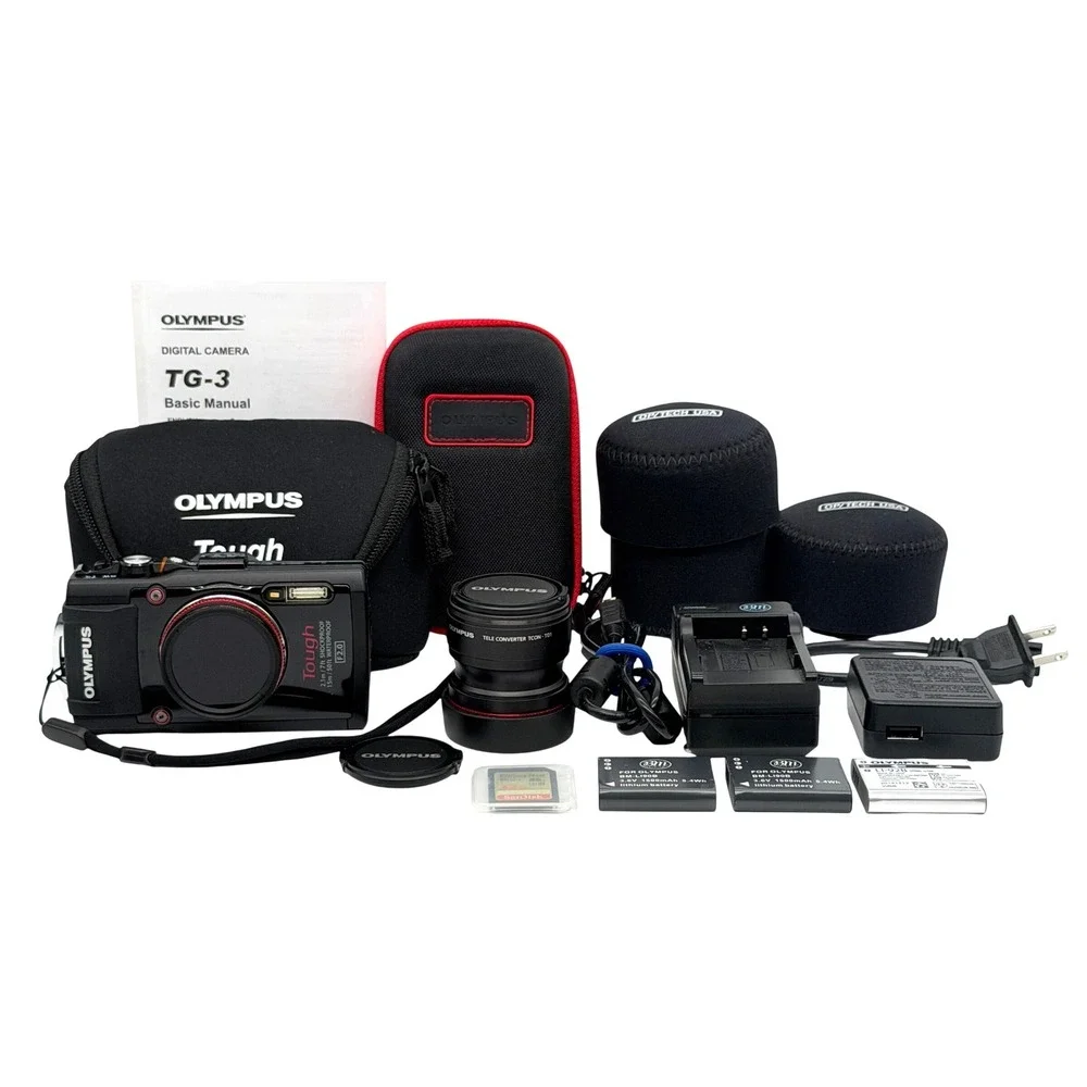 Olympus Tough TG-3 Waterproof Digital Camera Black Bundle TCON-T01 Teleconverter